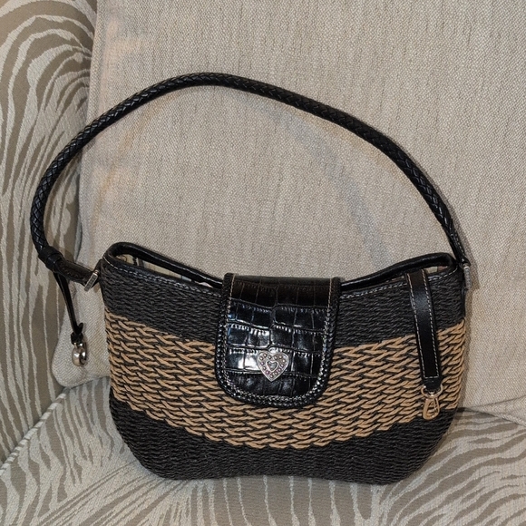 Brighton Handbags - Brighton Black and Tan Woven Handbag With Hang Tag